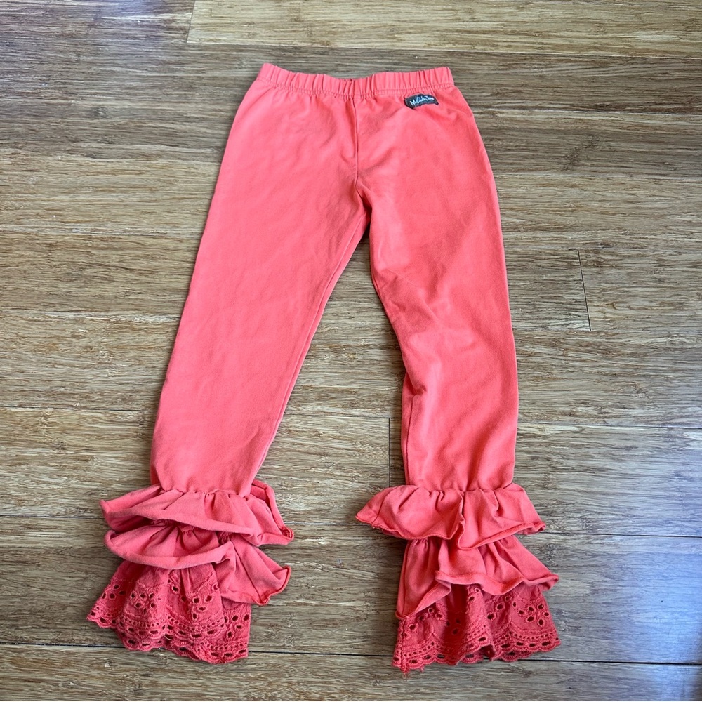 MATILDA JANE Girl 6Y Whimsical Boho Ruffle Lace Flare Orange Legging